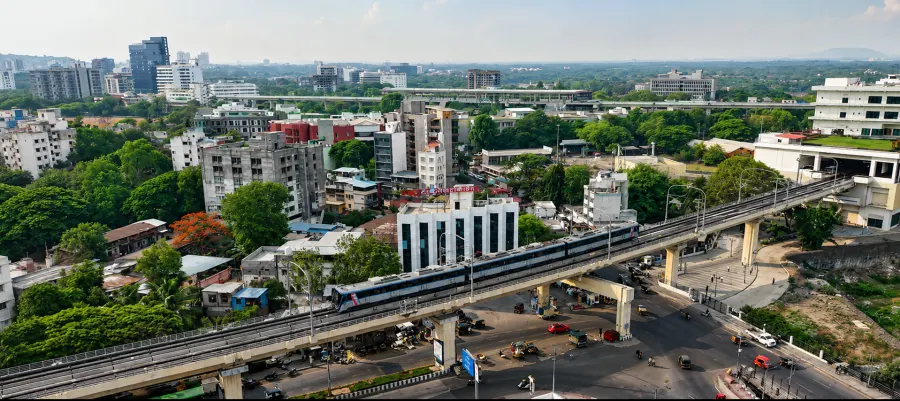 Aerial view of Shivajinagar with the Pune Metro line