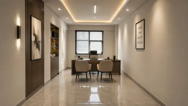 Private cabin with desk and chairs
