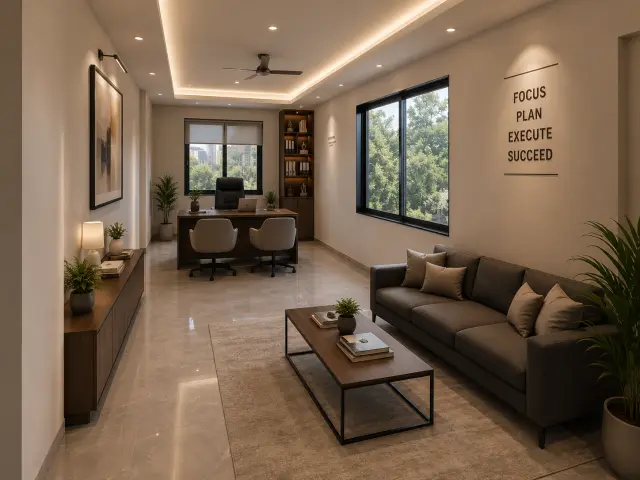 Furnished office with lounge seating and work desk